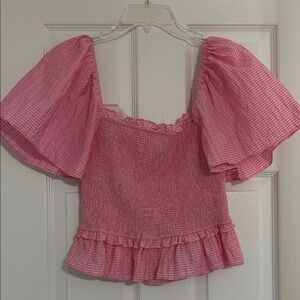 TCEC Pink Checkered Puff Sleeve Blouse